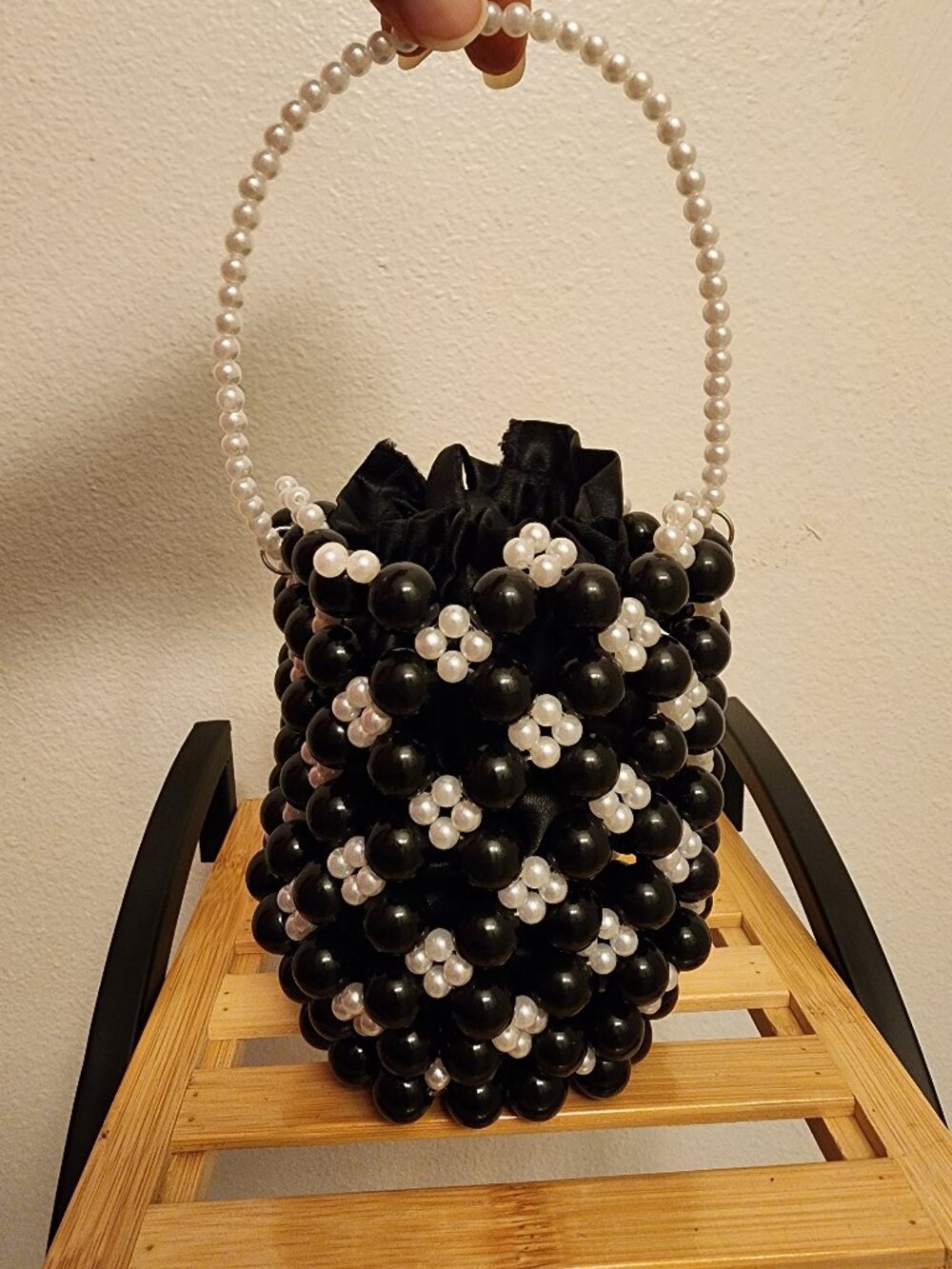 ✨ Handcrafted Midnight Pearl Beaded Bucket Bag ✨